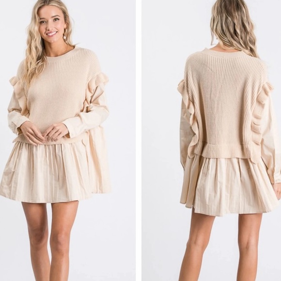 WOVEN KNIT SWEATER TOP TUNIC MIDI DRESS - Picture 2 of 9